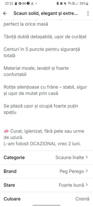 Scaun aproape nou, Peg Perego