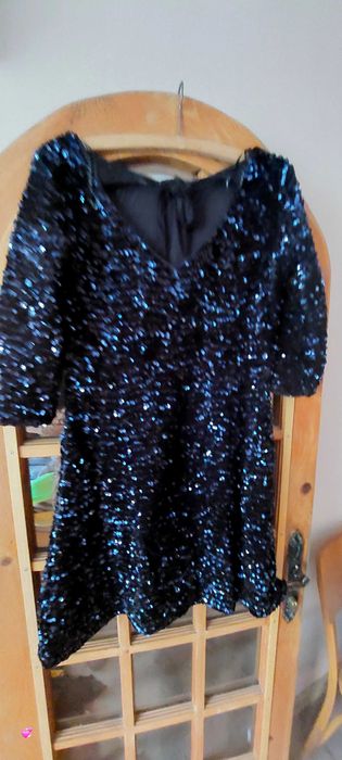 Официална рокля на паети тъмно синя