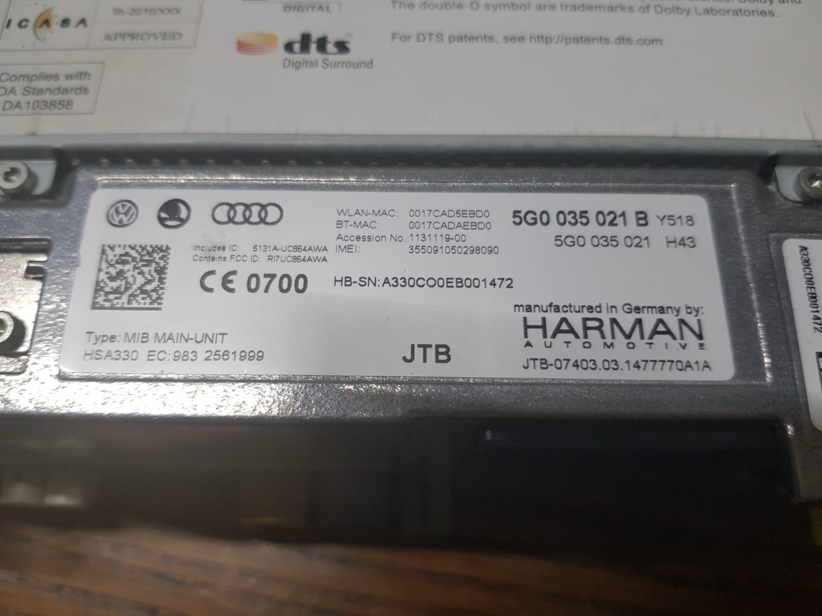 Vand display fara rama si unitate muzica Harman Kardon Golf 7
