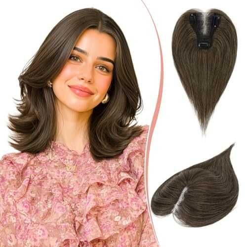 Нов Топер от естествена коса без бретон – кафяв, права коса за жени