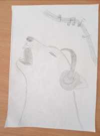 Рисунка на вълк със слушалки