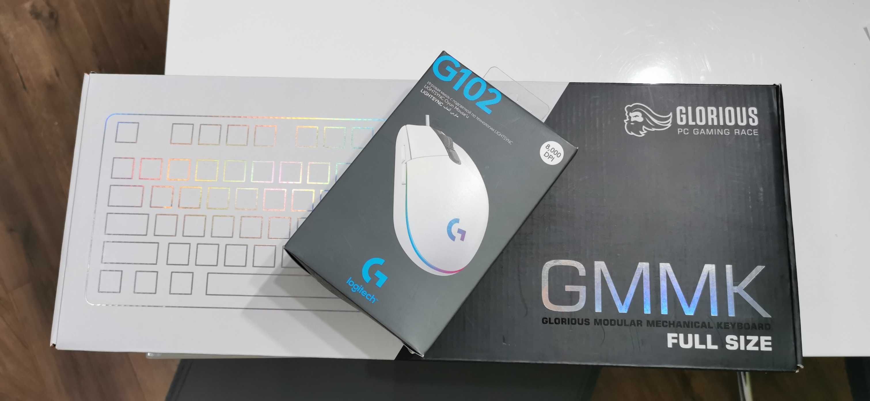 Клавиатура Glorious GMMK White ICE Edition + Мишка Logitech G102