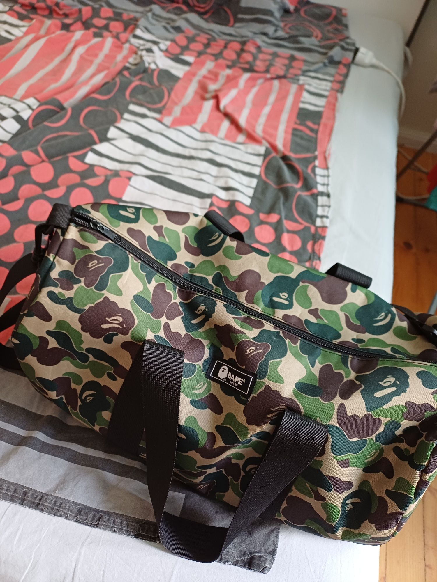 BAPE A Bathing Ape Duffle Bag Hand Bag Camo Green