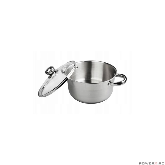 Oala din inox 2.1litri cu capac sticla, 18 cm,fund termic multistrat,