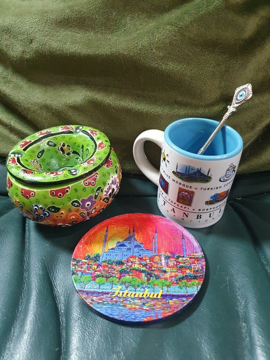 Комплект турски декор чаша , пепелник, льжица.