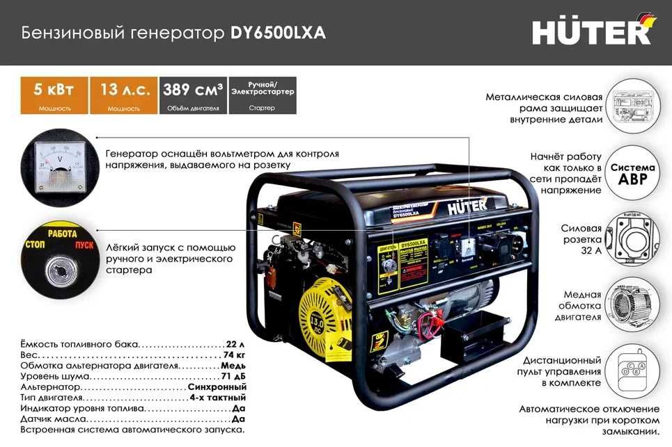 Портативный бензогенератор HUTER DY6500LXA ( авр ) движок