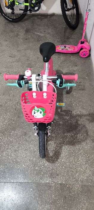 Bicicleta copii Btwin 16 roz cu roti ajutatoare