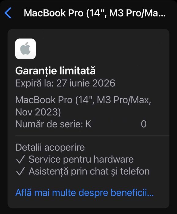 MacBook Pro 14 M3 Max 36GB 1TB 14c 30c SIGILAT GARANTIE 07/27 pret FIX