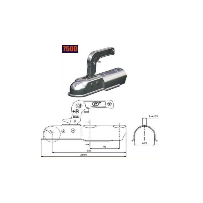 Cupla remorca 750 kg pentru ax rotund 60 mm
