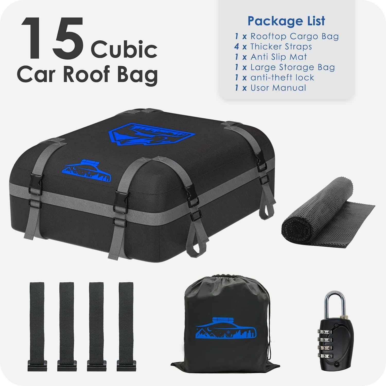 BOYUJK чанта за покрив на кола 15 куб./425 л, водоустойчива 1000D