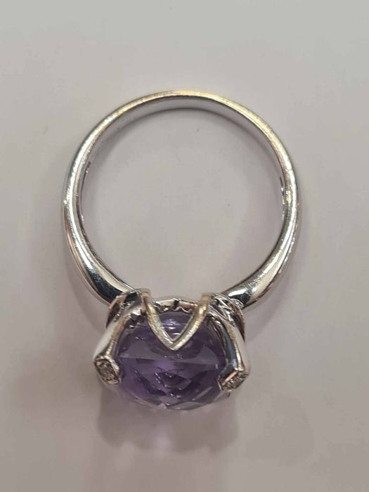 Inel din aur alb 18k, cu ametist natural si diamante naturale, IAU778