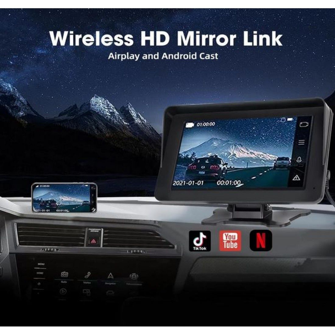 Преносим 7" безжичен CarPlay и Android Auto екран C690 за автомобил –