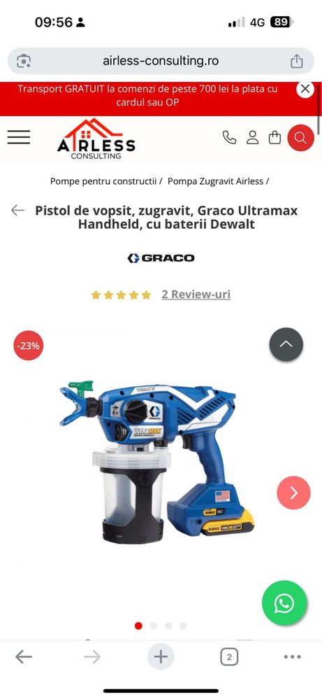 Pistol vopsit zugravit Graco Ultramax cu baterii acumulator Dewalt