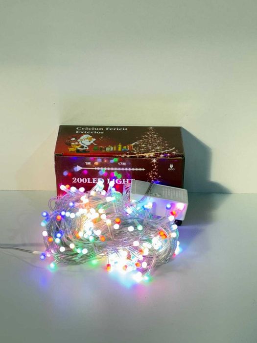Instalație Luminoasă LED 200 LED, 18M, Multicolor, fir alb, 8 Funcții