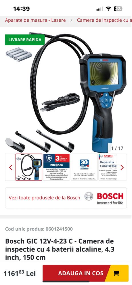 Camera de inspectie Bosch GIC 12V-4-23C-Sigilata