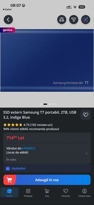 Ssd Samsung T7 Portable 2Tb Sigilat