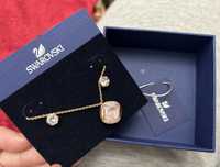 Set Swarovski rose gold - cercei hexagonali + lant cu pandantiv