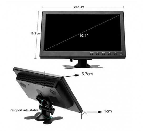 Универсален Монитор за автомобил, LCD, 600p, 12VDC, 220VAC, 10.1 Инча