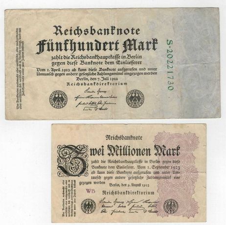 Bancnote Germania - 500 Marci 1922 - 2 milioane Marci 1923