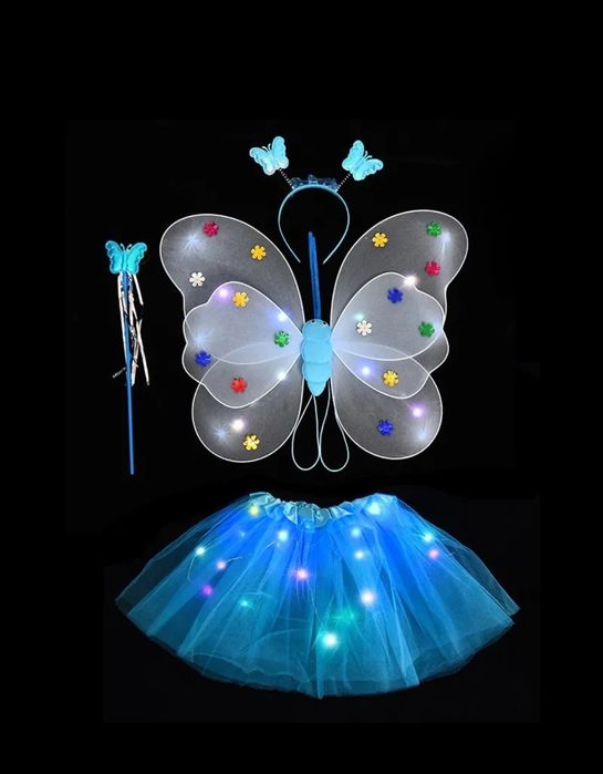 Set de zâne cu leduri ( fustițe, bentițe,aripi și bagheta)