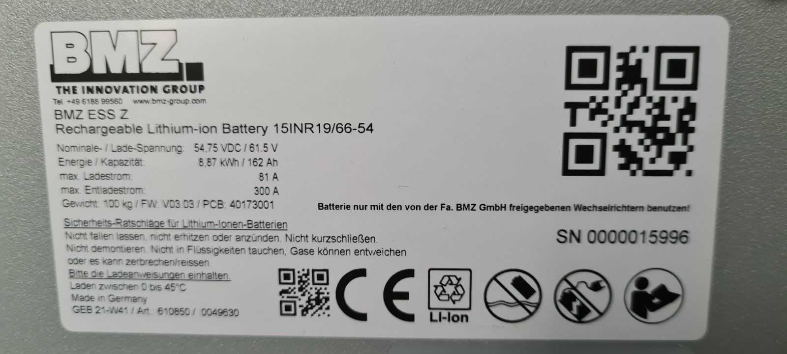 Литиеви батерии 8.9квч за фотоволтаични системи BMZ