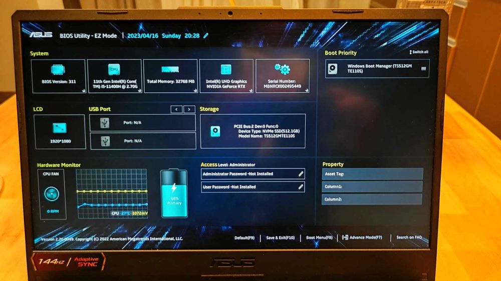 Laptop Gaming ASUS TUF F15 11400H 32Gb NVIDIA RTX 3050 Ecran 144Hz