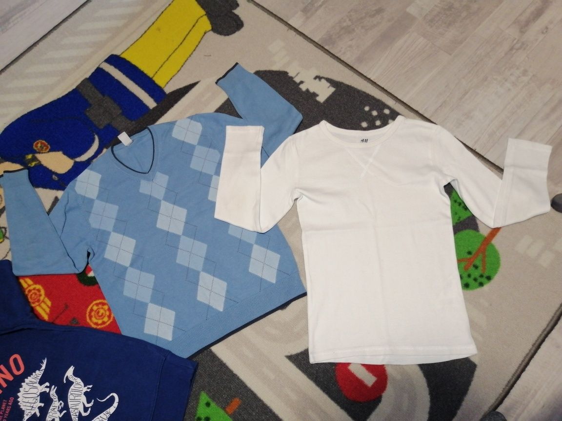 Set pulover Zara școală, bluza molton H&M și bluză corp alba 122-128cm