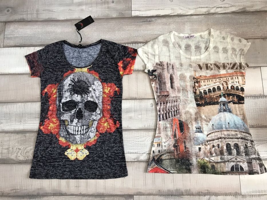 2 бр тениски бляскава Венеция и череп с камъни.