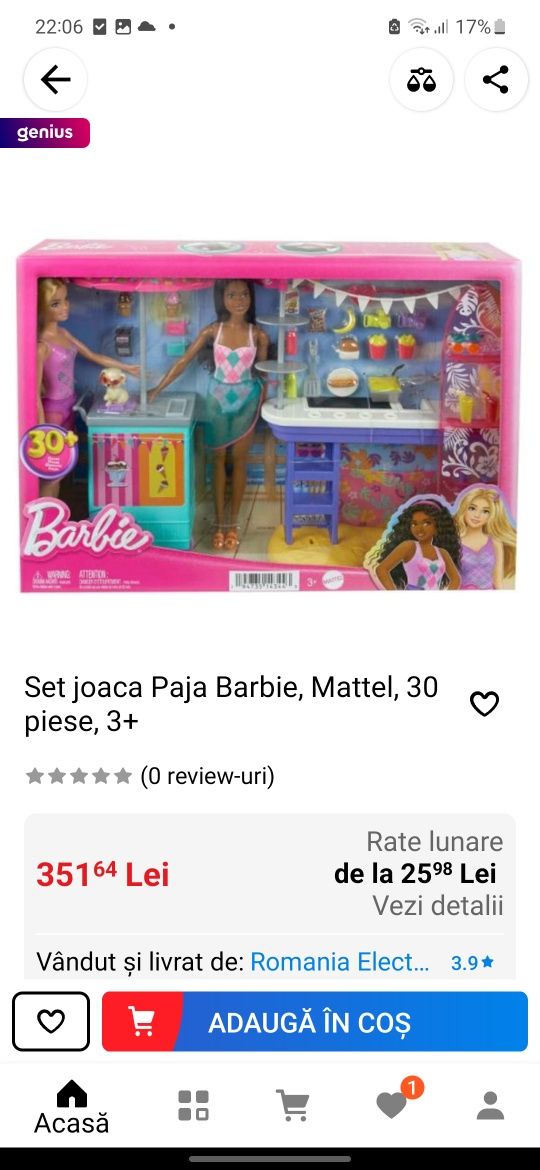 Set joaca Paja Barbie, Mattel, 30 piese, 3+