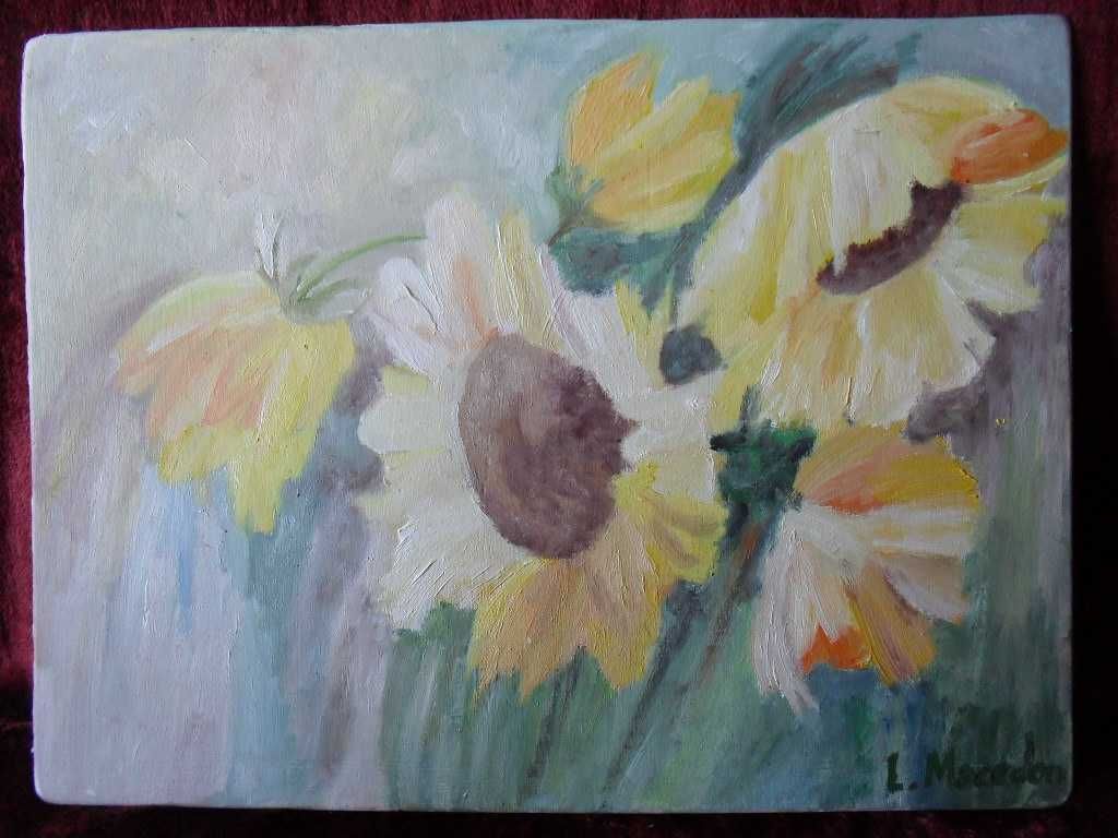 Floarea soarelui-pictura  ulei pe placaj