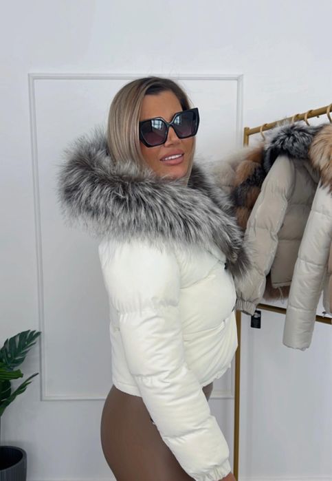 Geaca dama fâș guler blana naturala de vulpe captuseala puf de gasca