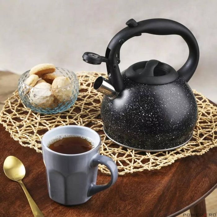 Ceainic din inox, cu sita, negru marmurat,1.2l, Kinghoff