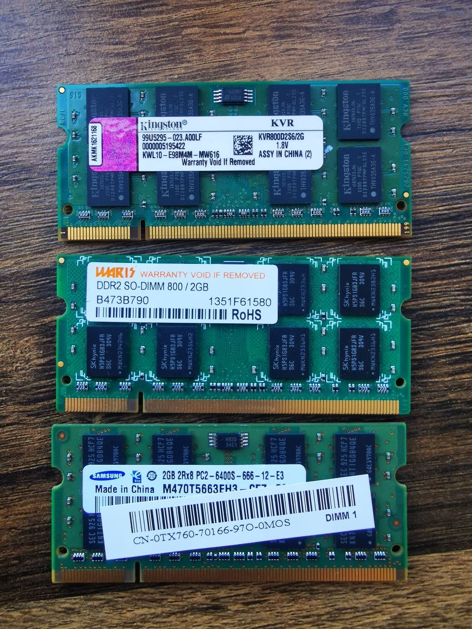 Memorii ram 2GB x 3 bucati DDR2 PC2  Kingston, Waris, Samsung