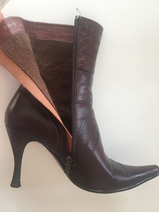 Cizme scurte îmblănite din piele spaniola maro 36