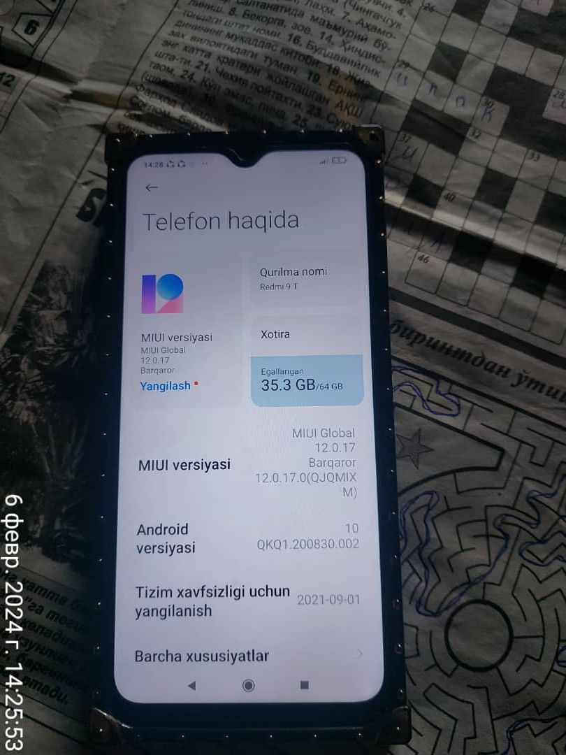 REDMI 9T 64GB 1sim roʻyxatdan oʻtgan boʻladi
