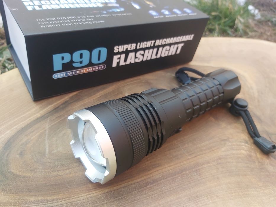 Мощен LED фенер P90 малък,USB зареждане,телескопичен ZOOM