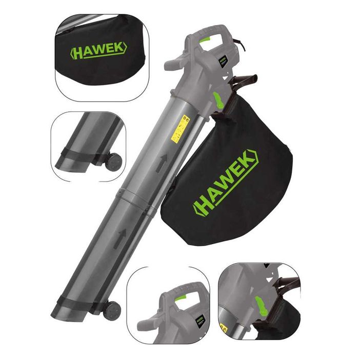 Листосъбирач HAWEK 3500W – 3 в 1: издухване, събиране и раздробяване