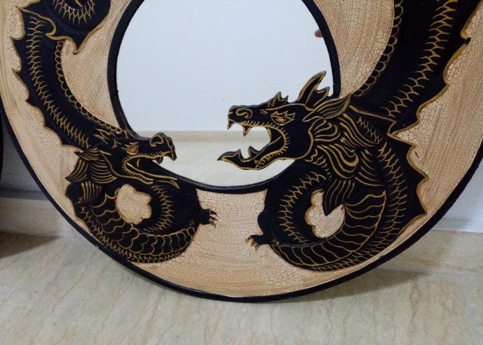 Superbă oglinda rama din lemn cu dragoni sculptata integral manual, st