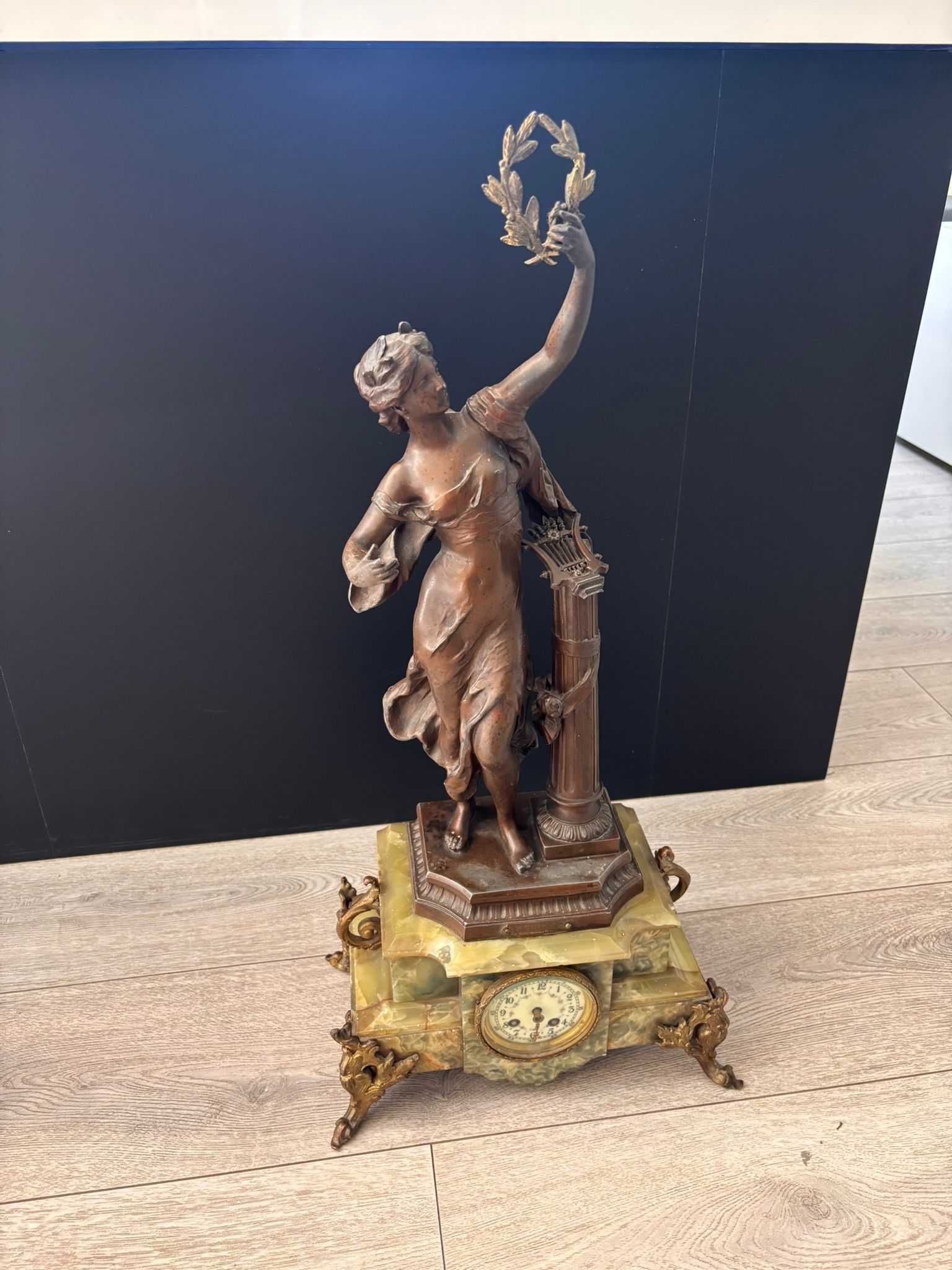 Statueta din bronz cu ceas antic din marmura 67cm/10.2kg