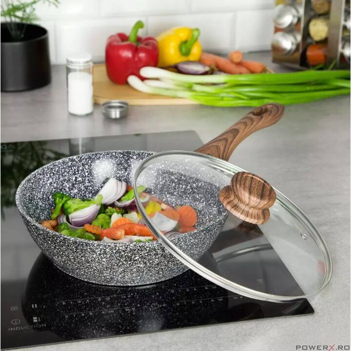 Tigaie cu capac, aluminiu, marmorata, negru, 24 cm, Kinghoff