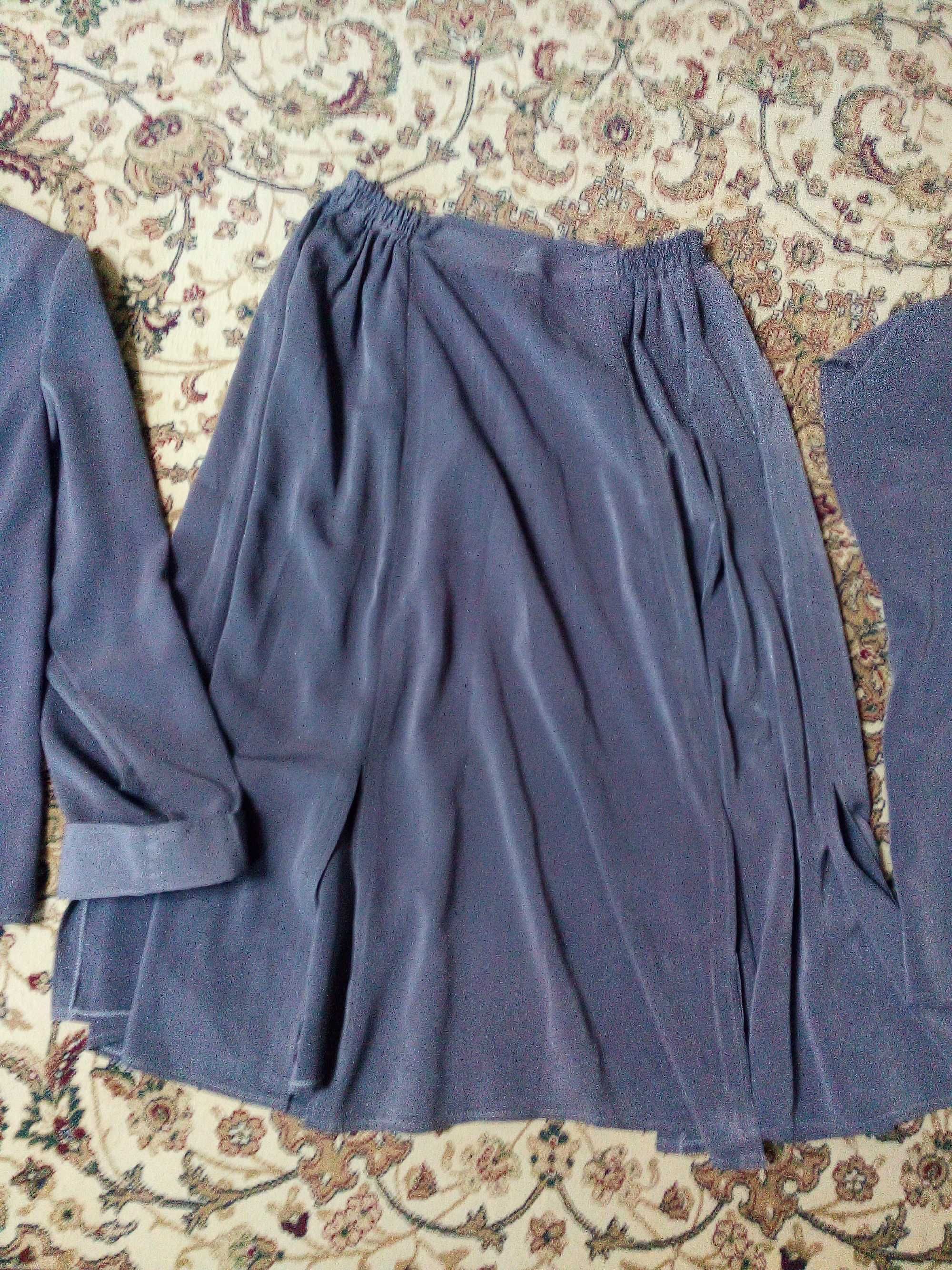 Женский Б/У шелковый костюм тройка пиджак жилет юбка.Разм 50-52