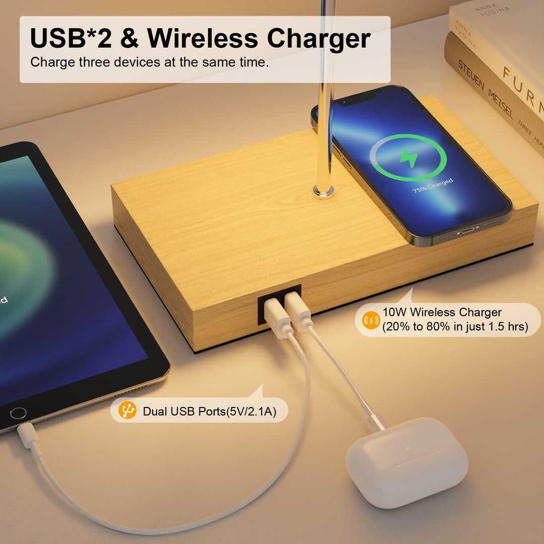 Veioza Modernă, Touch, 2 Porturi USB, Încărcător Wireless