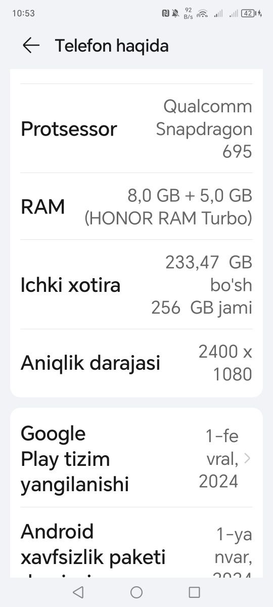 Honor x9a 5g ,android 13 ,8 ga 256 gb