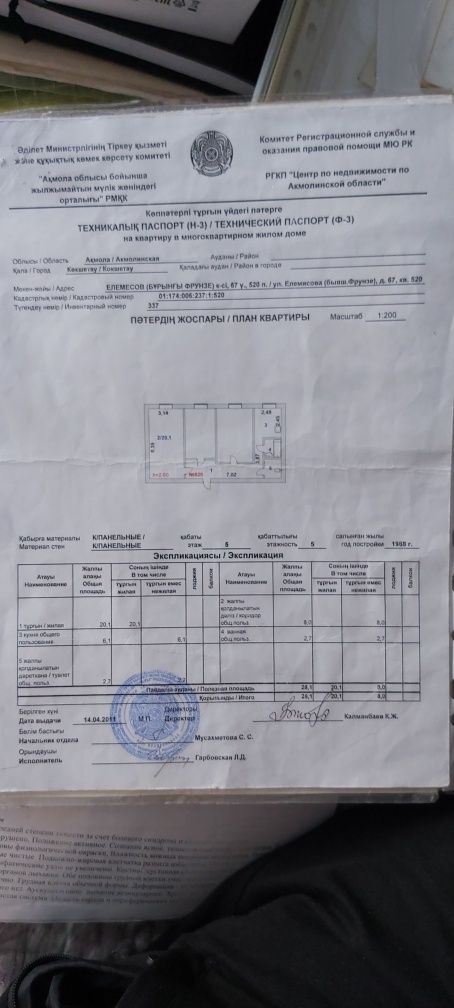 Продам однокомнатную кв. в центре Кокшетау Быв. Общежитие