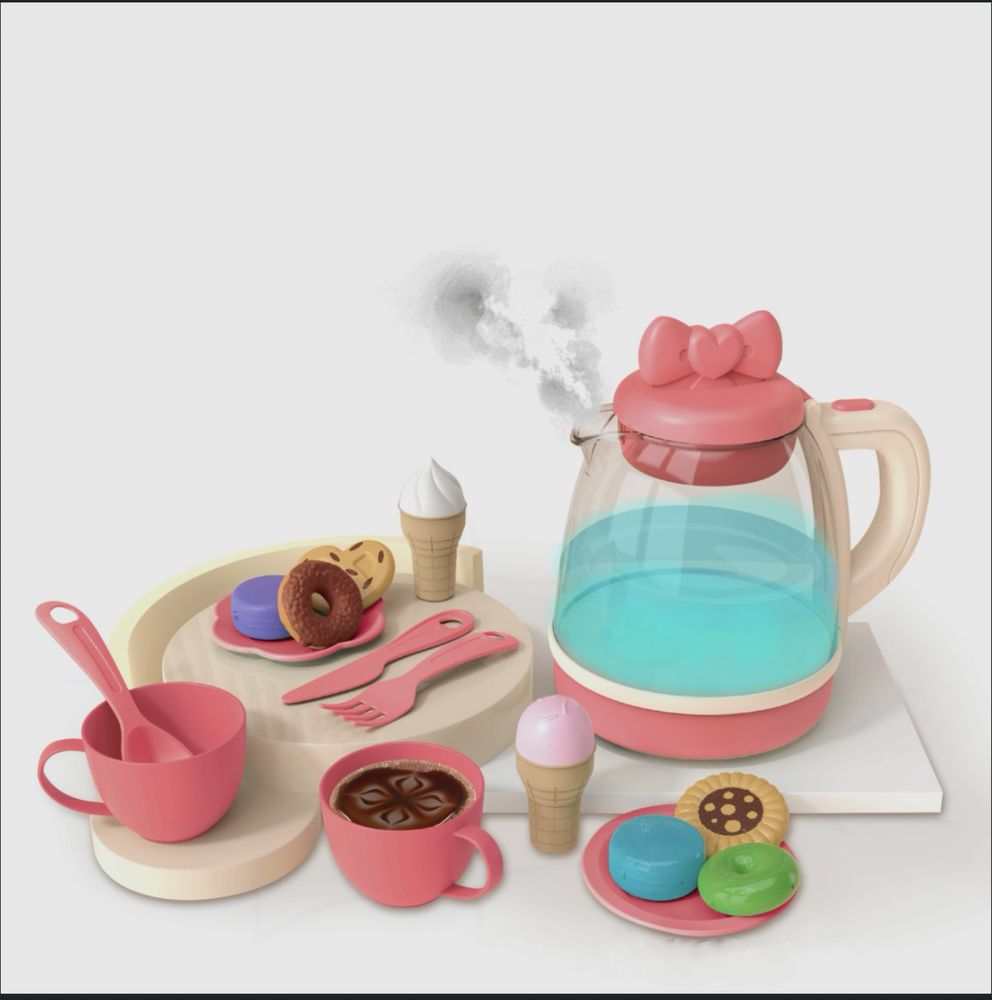 Набор детской игрушечной посуды с чайником (свет, звук, пар)