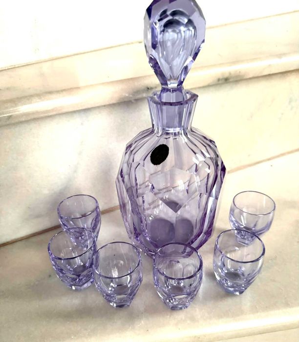 Set Cristal  Ametist de Bohemia Decantor Sticla cu dop + Pahare