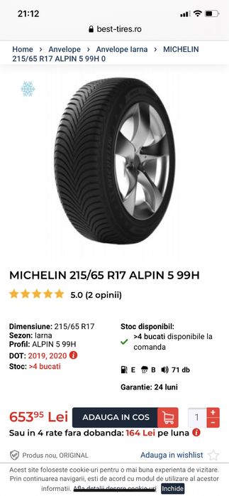 4 anvelope cauciucuri 215/65/17 Michelin m+s si 215/65/15C michelin