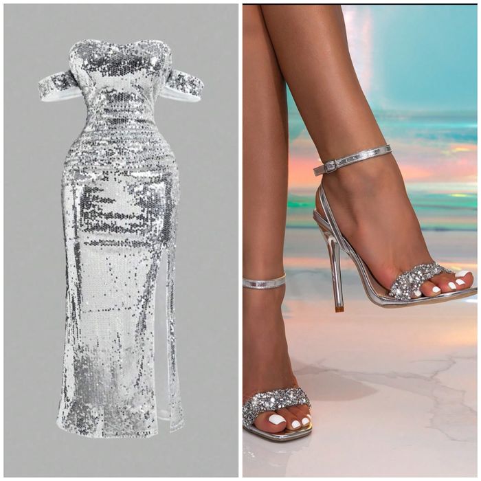 Сребриста рокля пайети