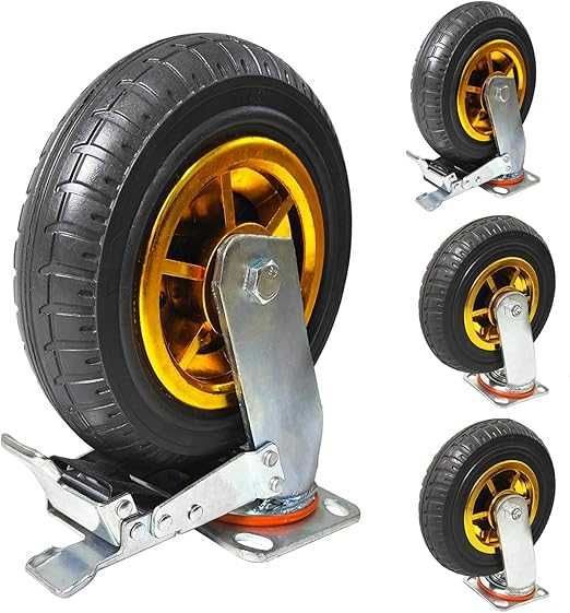 Set 4 roti pivotante Qwork, 200 mm, pivotante 360°, cu frana