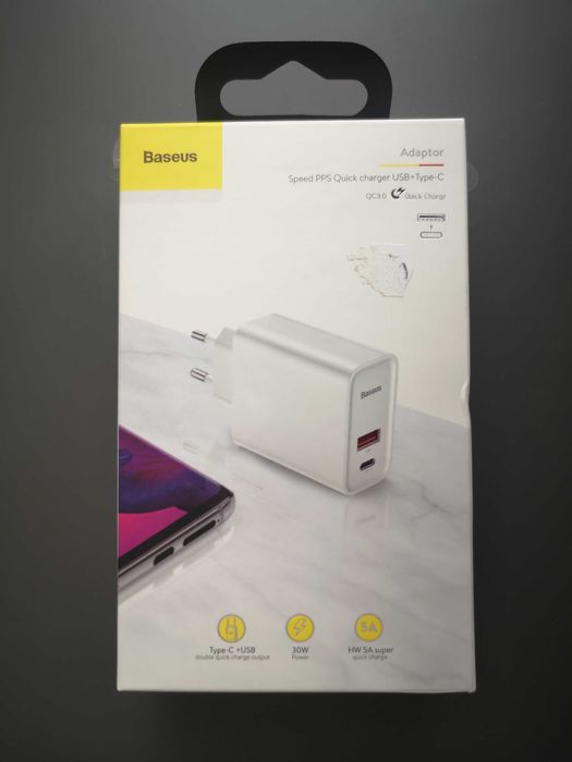 Fast Charger зарядно Baseus BS-EU905, 2 порта USB и USB-C, 30W